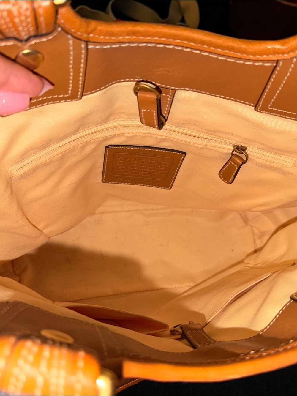Coach Straw Tote in Tan with Brown Leather Trim and Floral Appliqué - Picture 4 of 4